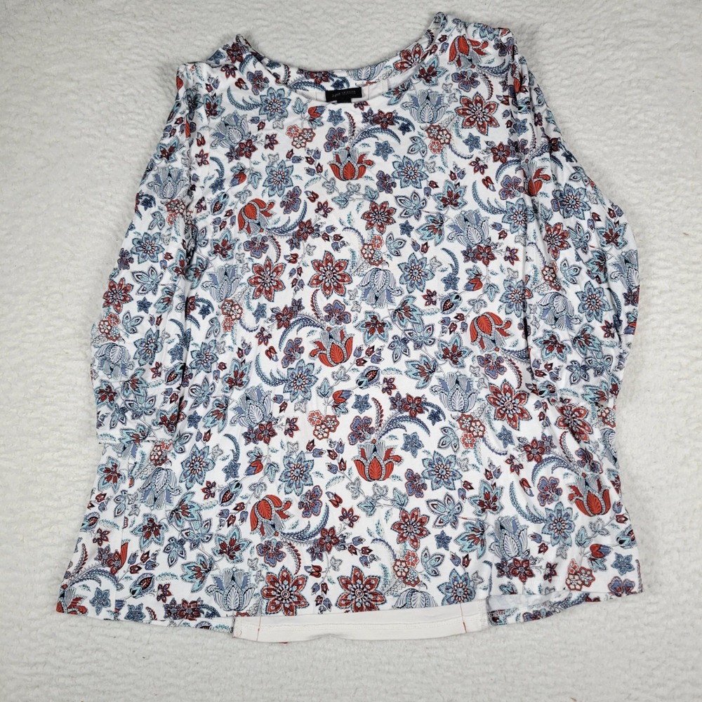 J. Jill Wearever Tunic Top Women L Petite Blue Rust Floral Paisley Split Back - Picture 2 of 11